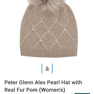 Tan Pearl Hat with Real Fur Pom